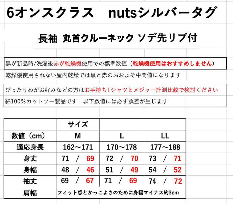 サイズ採寸表シルバータグ